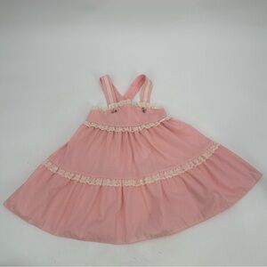 3/$15 Vintage Toddler Girls Dress Sz T4 Pink Tiered Strappy Lace STAINS